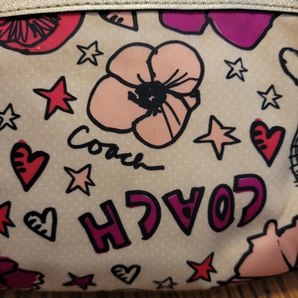 Coach Floral Print Kyra Satin Wristlet Cream Fuchsia Pink Gold metallic trim - Picture 6 of 16